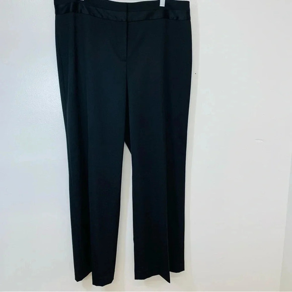Talbots Trouser Pants Woman 14 P Black Straight Wide Leg Front Zip Classic Work - Picture 1 of 13